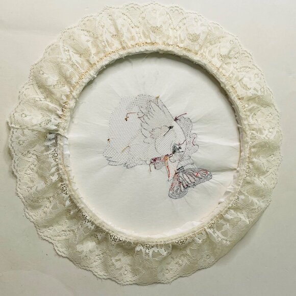 Chicken Butterfly Embroidered Art Wall Hanging Wood Embroidery Hoop Frame 13" - Picture 6 of 6